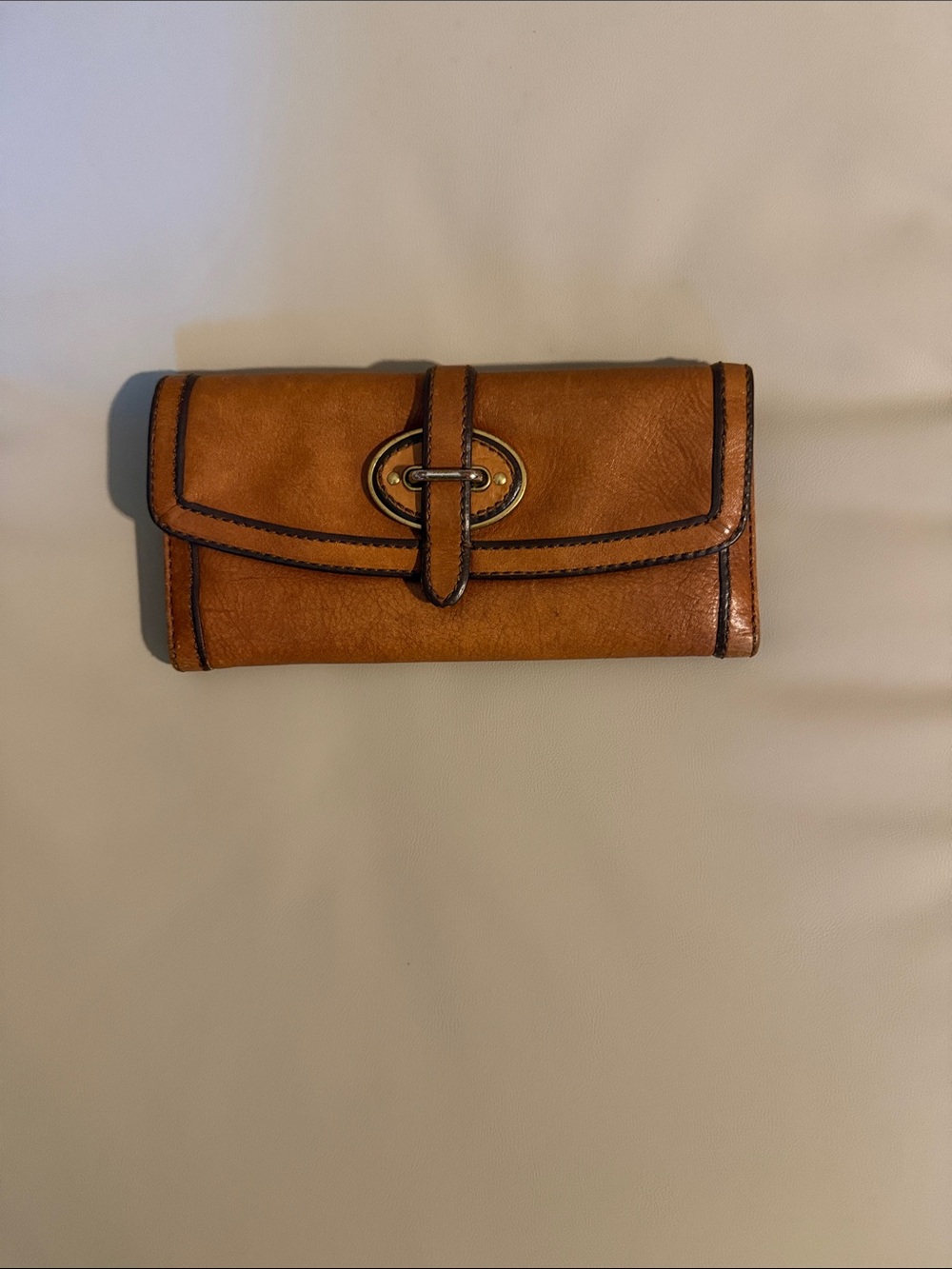 Tan Leather Fold-Over Wallet